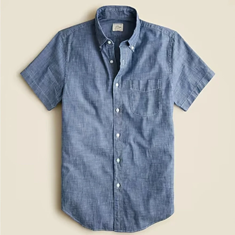 J. Crew - Short-Sleeve 100% Organic Chambray Cotton Button Down - Size M Slim
